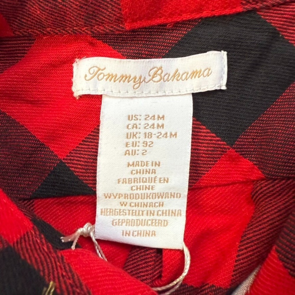 Tommy Bahama Baby Long Sleeve Flannel Bodysuit - 24Mo - Red/Black Plaid - Picture 8 of 9